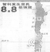 8级特大地震,震中位于智利首都圣地亚哥西南340千米的马乌莱