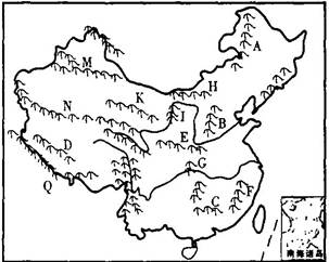 (2)写出g山脉东西两侧的地形区:  东侧      ; 西侧       (3)写出m