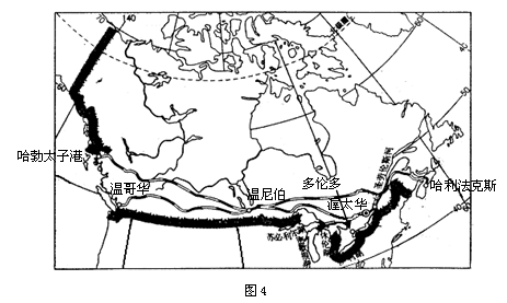 【题文】读加拿大主要铁路和城市分布图(图4),完成问题.