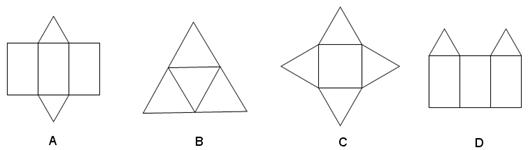 【题文】下面四个图形中,是三棱柱的平面展开图的是