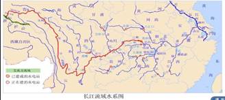 在___(省级行政区)注入__海(3分) (2)写长江流经的其中2个地形区
