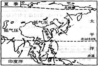 【题文】读图"我国夏季风图",回答问题(每线1分,共11分)