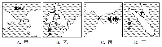 读图可知,甲表示白令海峡;乙是英吉利海峡;丙是直布罗陀海峡;丁是