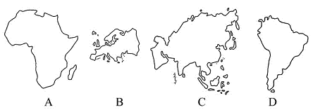 【题文】读四大洲轮廓图,气候呈明显的带状分布,沿赤道南北对称但是