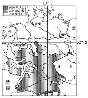 材料一:德国的地形和河流图.