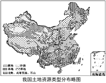 【题文】读我国土地资源分布图,回答下列问题(每空1分