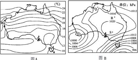 【题文】读"澳大利亚某季节等温线图"和"海平面等压线
