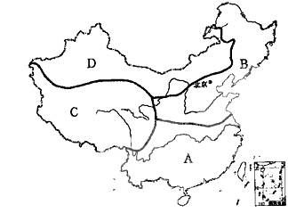 读中国轮廓图,完成下列各题(5分)