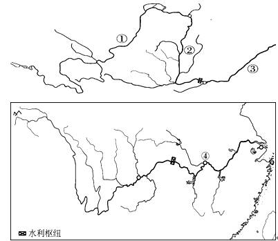 【题文】读长江和黄河水系示意图,完成下列问题(共10分)