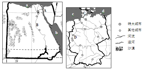 【题文】对比埃及与德国地理简图后,回答问题.(19分)