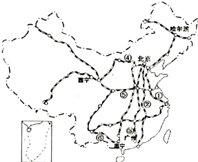 读"我国主要铁路干线图",回答问题.(9分)