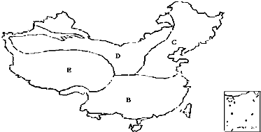 初中地理试题 中国的自然环境 读中国气候类型图,填出图中字母.