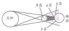 产生日食的原因和下面示意图中能看到日全食的区域分别是( )