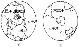 读"南,北半球海陆分布图",回答下列问题.