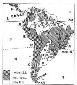 读南美洲地形分布图回答