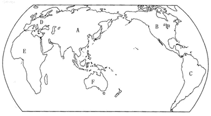 初中地理试题 世界地理 读下列两大洲轮廓图,回答问题.