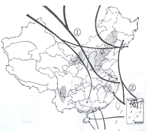 读"我国主要气象灾害分布图",回答问题:(7分)