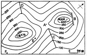 读"等高线地形图",完成下列小题