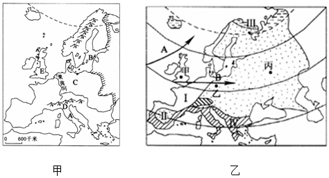 下图是\欧洲西部地形简图\(甲)和\欧洲西部