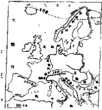 读欧洲西部山脉分布图回答(10分)