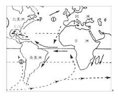 图为"大西洋洋流分布示意图",读图,完成8-10题.