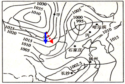 读北半球某地区的海平面等压线图,回答下列问题.(5分)