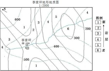 下图为"李家坪地形地质图",读图回答下列各题.