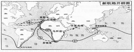 读下图,由达伽马开辟的新航线是图中所示的航线()