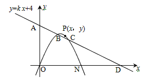 如图,抛物线y=ax 2 bx c经过原点o,与x轴交于另一点n,直线y=kx 4与两