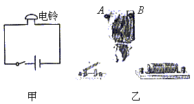 如图所示,甲是小电铃的电路图,请根据甲图在乙图中连接它的实物电路.