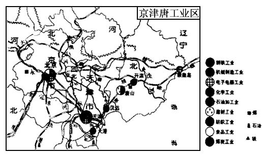 读京津唐工业区图,完成下列要求