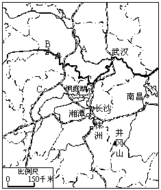 湖南,湖北作为中部地区的重要省份,济正在崛起.读图回答问题