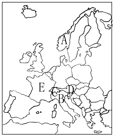 读下面"欧洲西部"图,选出下列旅游活动应去的国家,并将代表这些旅游