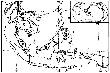 下图是"东南亚部分区域图",读后回答下列问题