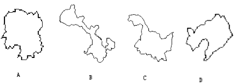 读下列四省区轮廓图,完成以下问题