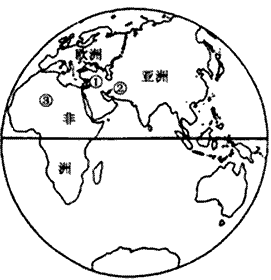 读"东半球图",完成1—3题