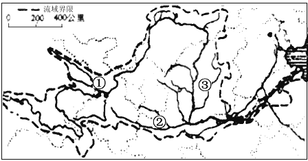 (1)地图中黄河主要支流的名称是:①________ ,③_________ .