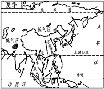 读"我国夏季风图",回答问题.