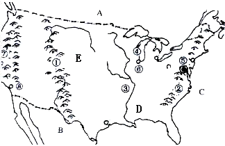 读"美国地形图",完成下列要求