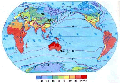 读世界某月气温分布图,分析回答下列问题