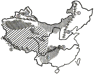 读"中国地形示意图",完成下列要求.(4分)