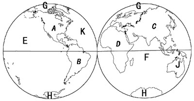 读七大洲和四大洋图,回答下列问题.
