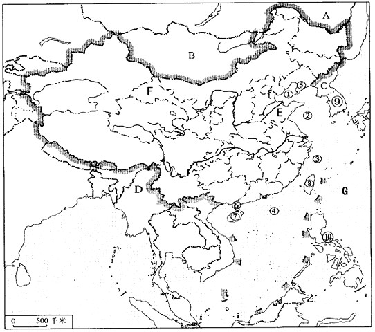 读中国疆域简图,回答下列问题(1)填出图中我国主要的