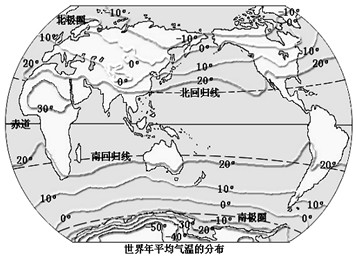 读"世界年平均气温分布图",回答下列问题.