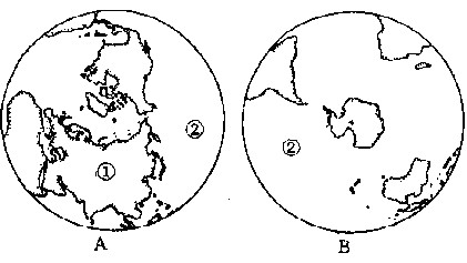 读"南北半球海陆分布图",回答