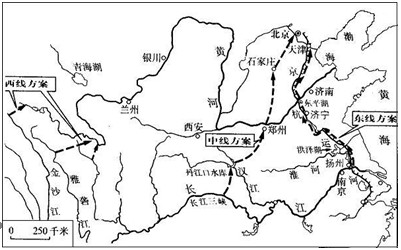 读南水北调部分路线示意图,回答下列问题.
