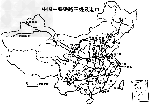 读"中国主要铁路干线及港口"图,完成下列要求