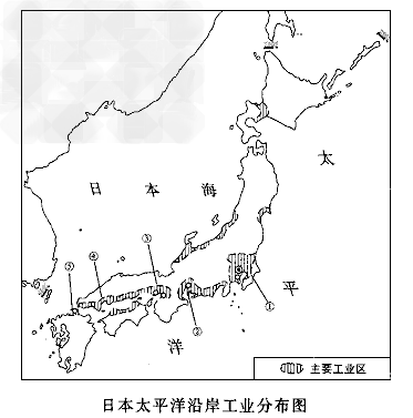 读日本工业分布图完成下列各题(6分)