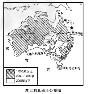 读下面"澳大利亚地形分布图",回答