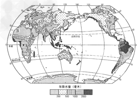 读下图,引起热带季雨林带下限高度在世界分布